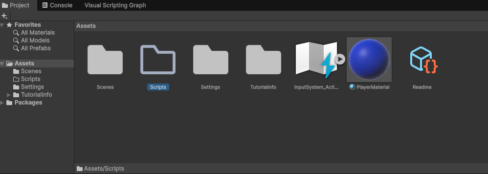 UnityのAssets内にScriptsフォルダを作成した画面