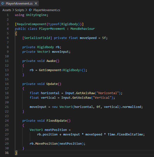 UnityでRigidbodyのMovePositionを使ってPlayerを移動するC#コード