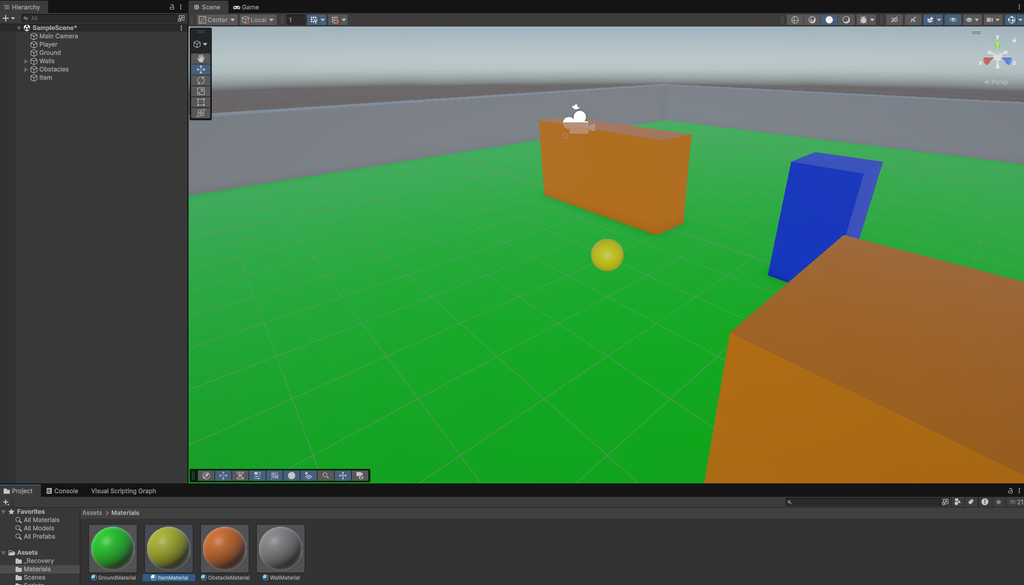 UnityでItemMaterialを作成してItemの色を変更した画面