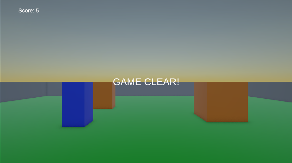 Unity 6で5つのItemを取得してScore 5とGAME CLEARが表示された画面